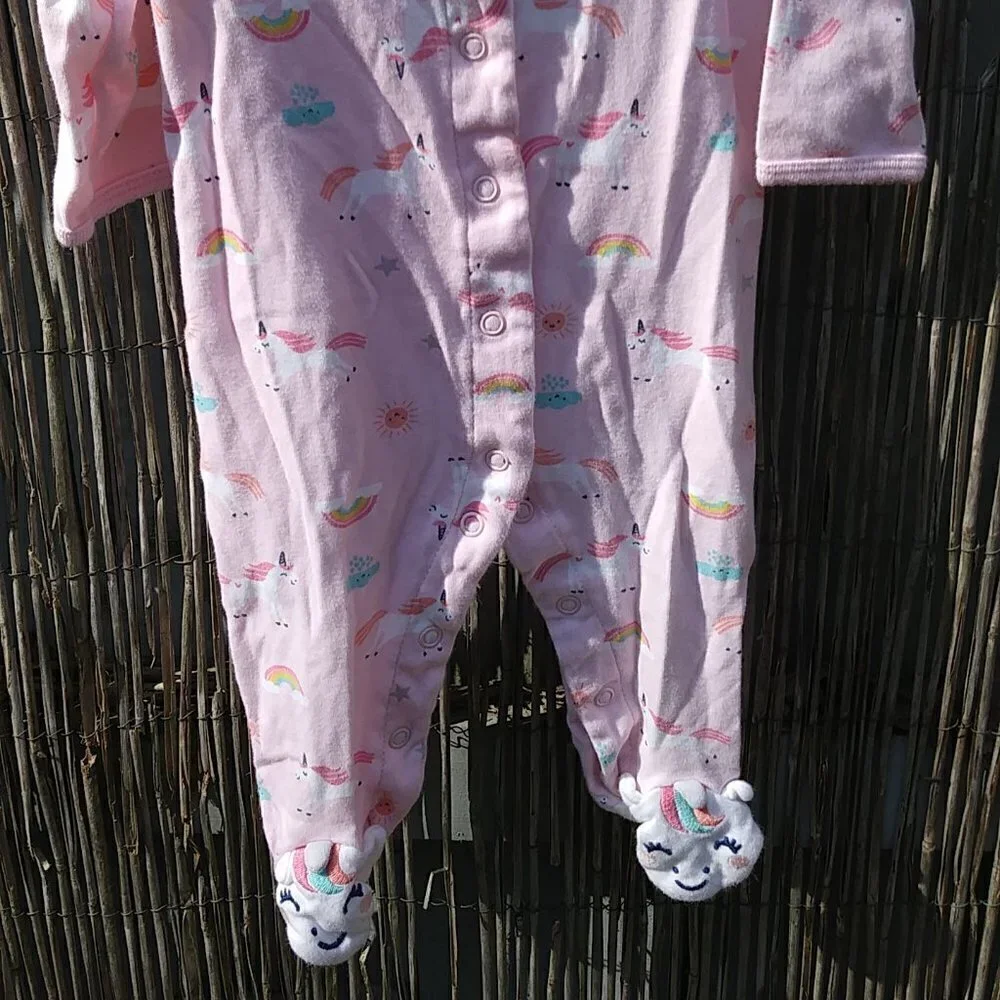 Girl's Pink Unicorn Clouds Rainbow Snap One Piece - 6M